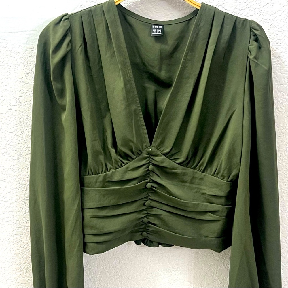 Green silky dressy top